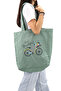 Cloth Women's Bag, Large Volume, Green Bicycle Print Hand and Shoulder Tote Bag