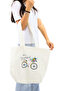 Cloth Women's Bag, Large Volume, White Bicycle Print Hand and Shoulder Tote Bag - 3