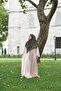 Pleated Zippered Aerobin Fabric Hijab Ferace/Dress - Beige - 2