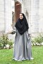 Pleated Zippered Aerobin Fabric Hijab Ferace/Dress - Gray