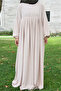 Pleated Zippered Aerobin Fabric Hijab Ferace/Dress - Beige - 6