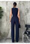 Women's Navy Blue Crepe Fabric Vest High Waist Pants Suit - 6