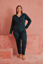 Green Star Print Bamboo Front Button Long Sleeve Pajamas Set - 2