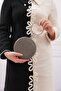 Anthracite Stoned Round Women's Evening Dress Clutch Portfolio Bag - 4