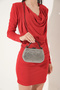 Women's Evening Dress Bag with Platinum Wavy Handle and Chain Strap - 5