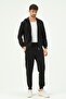 Men's Hooded, Zippered Front and Cuffed Leg Tracksuit 8702 Black - 7
