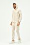 Men's Hooded, Zippered Front and Cuffed Leg Tracksuit 8702 Beige - 4