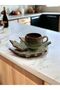 Decorative Plane Leaf Figured, Green and Coffee Colored Tea Coffee Cup Set for 1 Person - 5