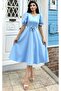 Baby Blue Watermelon Sleeve Flared Crepe Dress - 2