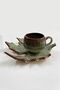 Decorative Plane Leaf Figured, Green and Coffee Colored Tea Coffee Cup Set for 1 Person