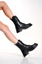 WOMEN'S BLACK BUCKLE DETAILED SIDE ZIPPER LACE-UP BOOTS POSTAL - 3