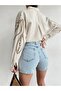 Asymmetrical Jean Denim Shorts Skirt with Front Closure Detail (Buy 1 Size Larger) - 4