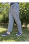 Men's 100% Cotton Pocketless Elastic Waist Pajama Bottoms Tracksuit Navy Blue White Square - 4