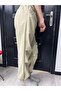 Beige Color Women's Trousers with Pockets and Adjustable Elastic Waist and Hem - 4