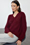 Burgundy Openwork/Hole Detailed V-Neck Knitwear Sweater Twoaw21Kz0690