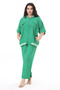 Women's Plus Size Green Front Zipper Pocket and Ribbed Blouse Trousers Two Piece Set 65N38192