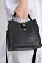 Embossed Vegan Women's Shoulder Bag and Wallet Set - Lock Detailed - 4
