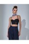 Transparent Back Waist Detailed Lace Combination Crop Bustier with Clasp Straps - 3