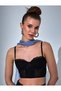Transparent Back Waist Detailed Lace Combination Crop Bustier with Clasp Straps