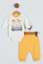 Boy Newborn Car Embroidered Razene Embroidered Stripes Triple Set - 2