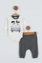 Boy Newborn Car Embroidered Razene Embroidered Stripes Triple Set - 5