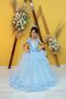Blue Tulle Detailed Lace Embroidered Children's Evening Dress Princess Dress Wedding and Birthday Outfit