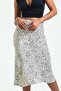 Leopard Pattern Viscose Satin Midi Skirt - Beige - 7