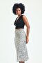 Leopard Pattern Viscose Satin Midi Skirt - Beige - 8