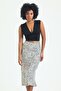 Leopard Pattern Viscose Satin Midi Skirt - Beige - 4