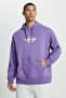 Loose Fit Relaxed Cut Hooded Fleece Inside Back Printed Purple Sweatshirt