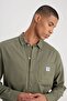 Relaxed Fit Wide Cut Olive Green Shirt - 5