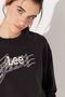 Relaxed Fit Wide Cut Crew Neck 100% Cotton Black Women's Fleece Sweatshirt - 5