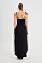 Regular Fit Regular Fit Square Neck Black Dress - 5