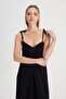 Regular Fit Regular Fit Square Neck Black Dress - 3