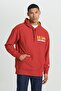 Loose Fit Relaxed Cut Red Men's Fleece Hooded Sweatshirt