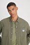 Relaxed Fit Wide Cut Olive Green Shirt - 4