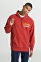 Loose Fit Relaxed Cut Red Men's Fleece Hooded Sweatshirt - 4