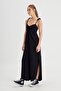 Regular Fit Regular Fit Square Neck Black Dress - 2