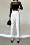 High Waist Officer Cut White Palazzo Women's Trousers