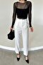 High Waist Officer Cut White Palazzo Women's Trousers - 7