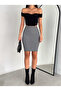 Women's Houndstooth Patterned Cashmere Knee-Length Pencil Skirt