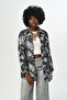 Women's Patterned Oversize Cut Shirt with Pockets