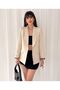 Women's Sleeve Foldable Liner Leopard Pattern Buttonless Blazer Jacket Stone - 3