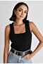Black Thick Strapped Square Neck Summer Knitted Tank top Top Blouse