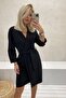 1081 Women's Double-Breasted Belted Double Fabric Black Summer Dress - 6
