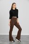 Women's Brown Flare Leg Crepe Fabric High Waist Lycra Recovery Leggings Pants - 4
