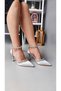 Women's Silver Stone Satin Evening Dress Shoes 355 - 7