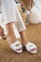 White Furry Stone Women's Slippers Stylish Daily House Slippers Fancy Dowry Birth Guest Bridal Slippers - 4