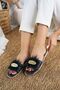 Black Furry Stone Women's Slippers Stylish Daily House Slippers Fancy Dowry Birth Guest Bridal Slippers - 2