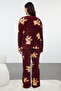 Claret Red Teddy Bear Wellsoft Winter Knitted Pajamas Set Thmaw25Pt00055 - 5